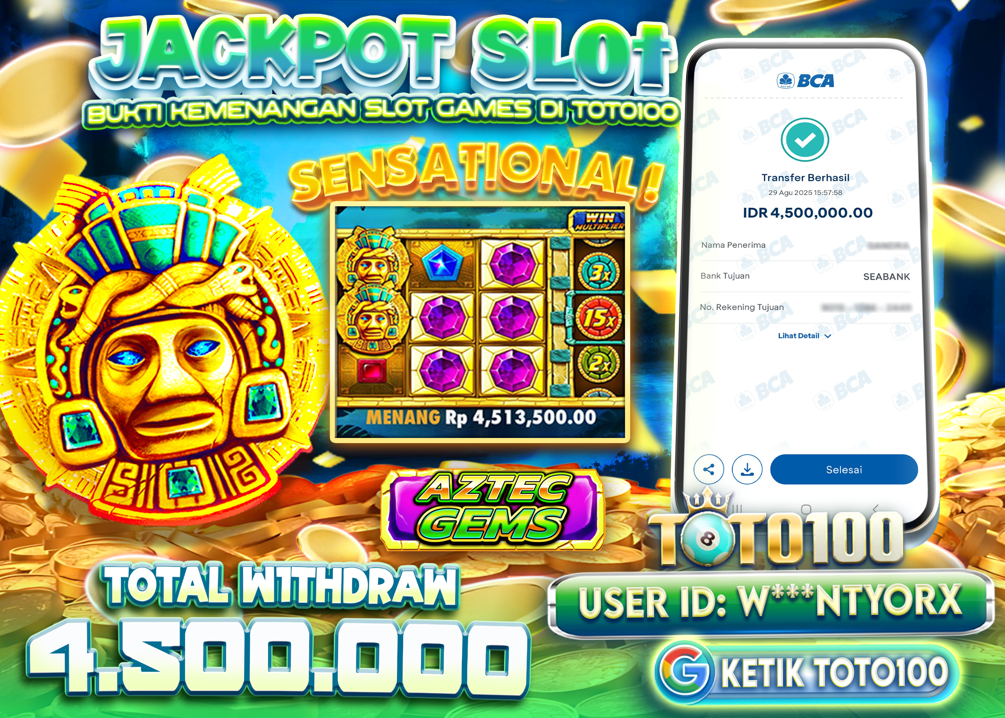 W***NTYORX JACKPOT SLOT AZTEC GEMS Rp.4.500.000 - LUNAS